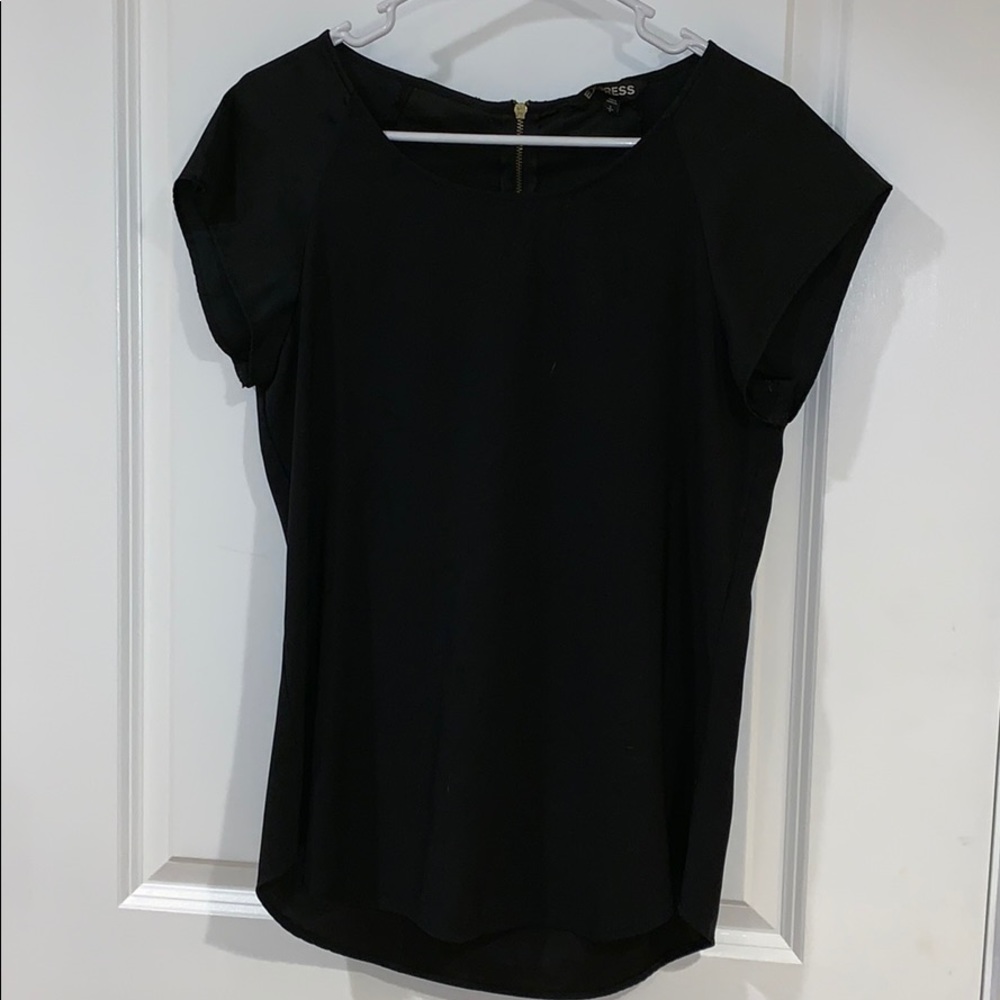 Plain Black Sheer/Satin Short Sleeve